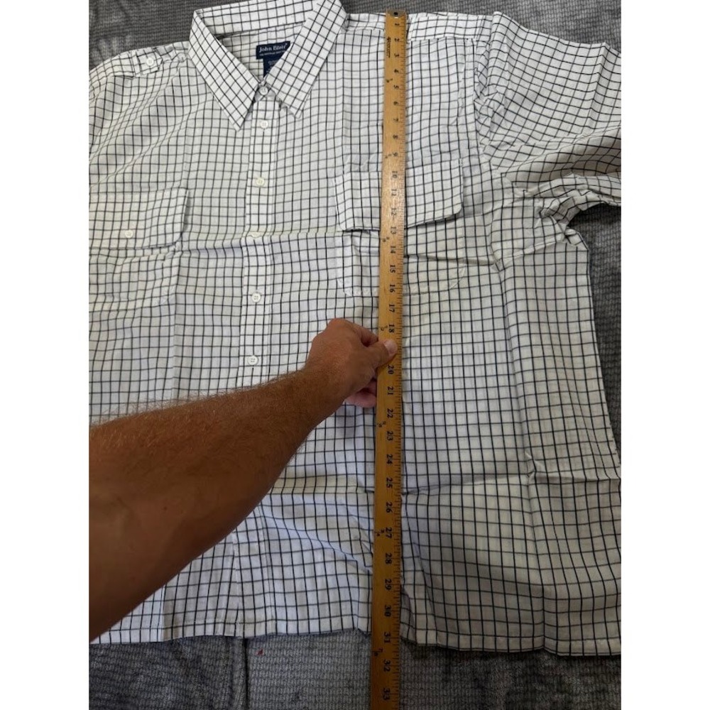 John Blair Mens 4XL Short Sleeve Button Up Shirt White Black Windowpane Check - Picture 6 of 6